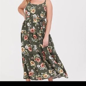 Torrid Olive Green Floral Challis Maxi